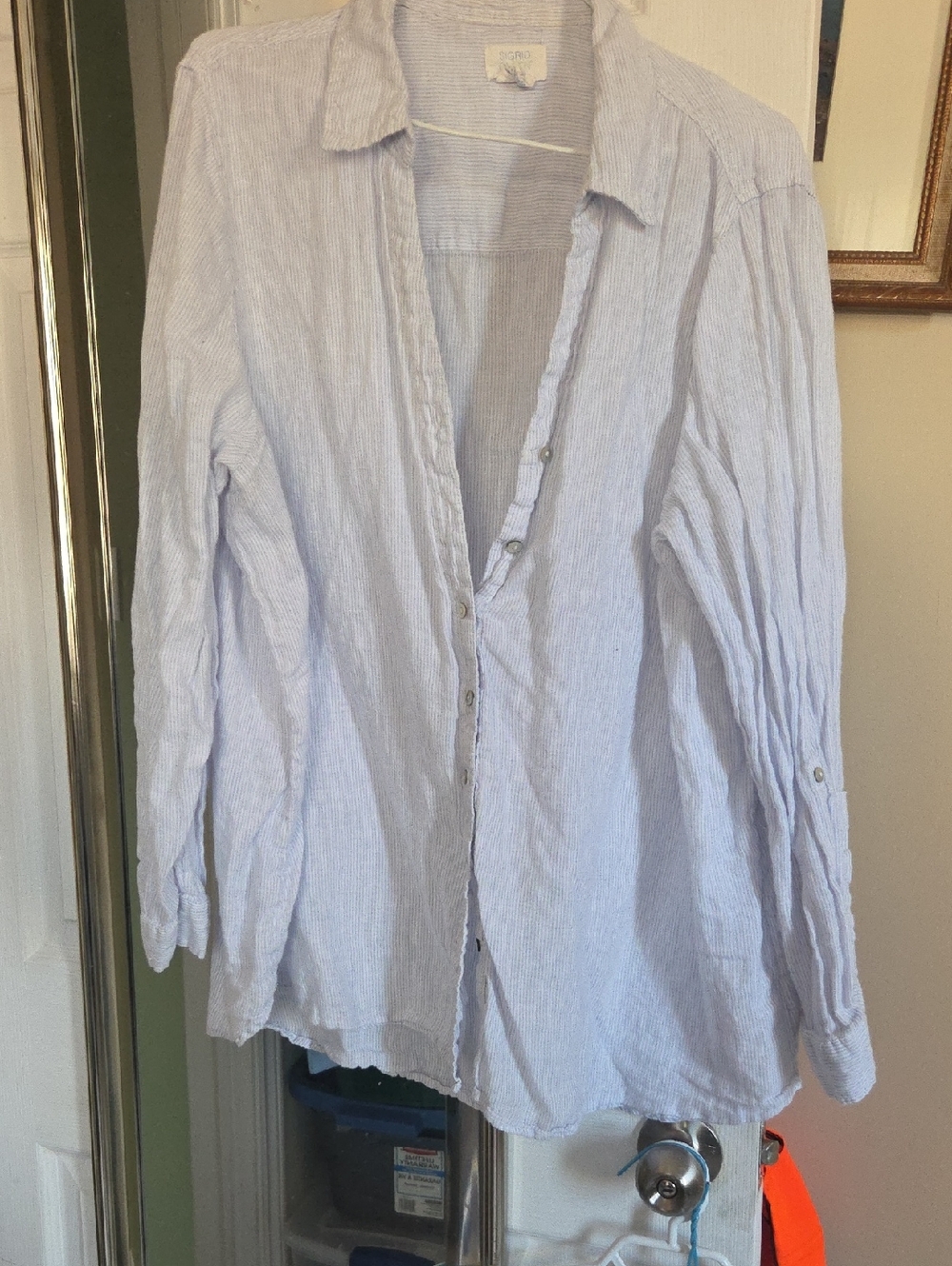 Sigrid Olsen Light Blue & White Striped Button-Down Shirt